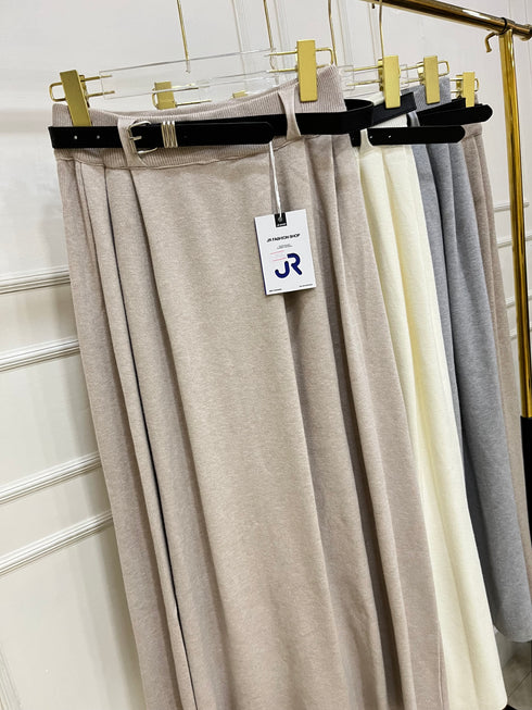 High Quality Winter Woollens Pleated Long Belted Skirts